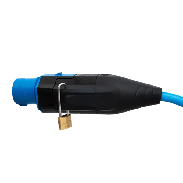 Verriegelungsschloss für NRGkick Steckeraufsätze zu sehen am 16A 3Pol Stecker